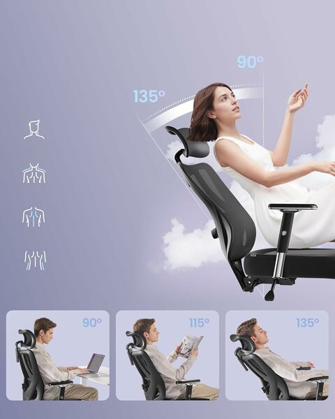 SONGMICS ergonomikus irodai szék, állítható deréktámasz, 2D fejtámla, 4D karfák, max 150 kg, 70x70x136 cm, fekete