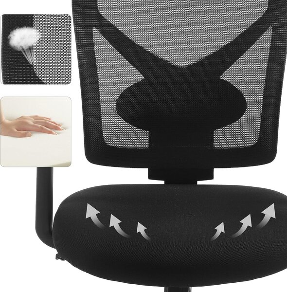 SONGMICS Ergonomikus hálós irodai szék, teljesen állítható, állítható karfával és deréktámasszal, 68x67x113 cm, fekete