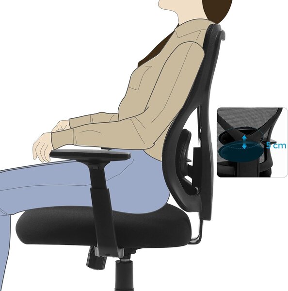 SONGMICS Ergonomikus hálós irodai szék, teljesen állítható, állítható karfával és deréktámasszal, 68x67x113 cm, fekete