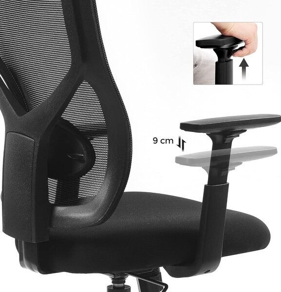 SONGMICS Ergonomikus hálós irodai szék, teljesen állítható, állítható karfával és deréktámasszal, 68x67x113 cm, fekete