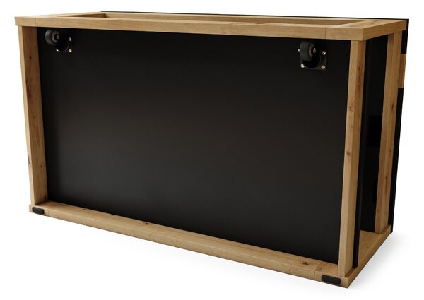 Mazzoni LUSSO Fekete Matt/Artisan Tölgy - MODERN DOHÁNYZÓASZTAL MEGEMELHETŐ ASZTALLAPPAL + TÁROLÓRÉSSZEL + POLCCAL (GÖRGŐS!)