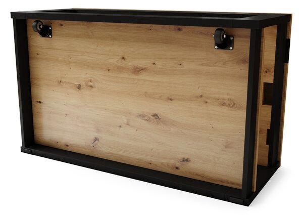 Mazzoni LUSSO Artisan Tölgy/Fekete Matt - MODERN DOHÁNYZÓASZTAL MEGEMELHETŐ ASZTALLAPPAL + TÁROLÓRÉSSZEL + POLCCAL (GÖRGŐS!)