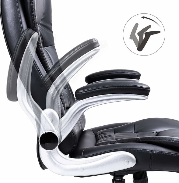 SONGMICS ergonomikus irodai szék támaszokkal, magas háttámlával, lehajtható karfákkal, max. 150 kg, 76x70x(111-121) cm, fekete