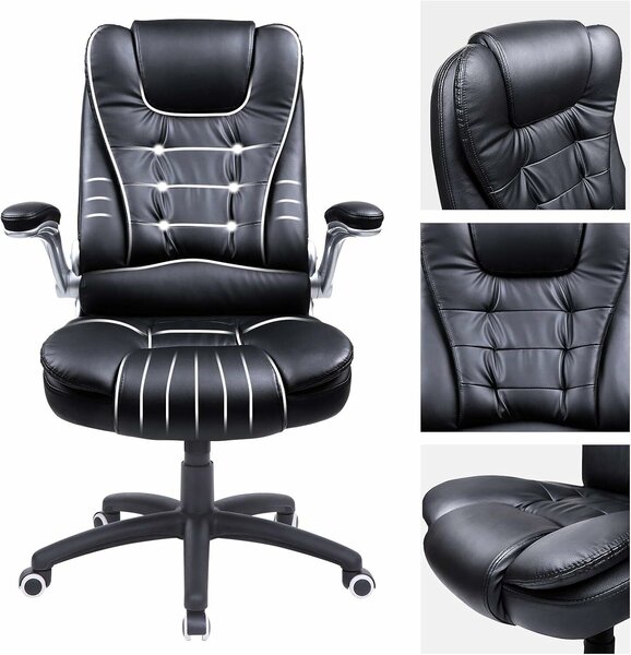 SONGMICS ergonomikus irodai szék támaszokkal, magas háttámlával, lehajtható karfákkal, max. 150 kg, 76x70x(111-121) cm, fekete