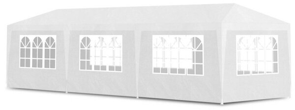 Pavilon sátor 9x3m kertbe, udvarra vagy rendezvényekre, 8 oldalfallal, fehér színben