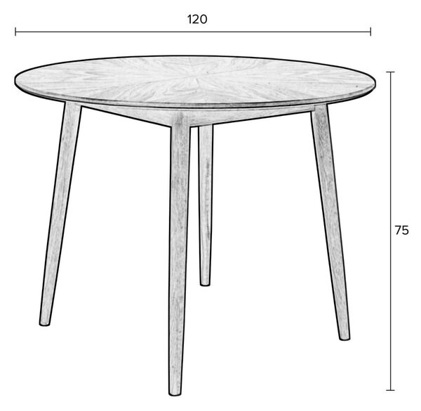 Kerek étkezőasztal tölgyfa dekoros asztallappal ø 120 cm Fabio – White Label