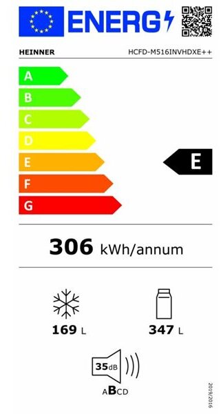 Heinner hcfd-m516invhdxe++ francia ajtós nofrost hűtőszekrény, hűtő:347l, fagyasztó: 169l, fekete HCFD-M516INVHDXE++