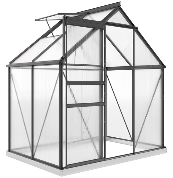 Outsunny polikarbonát és alumínium üvegház, billenőajtóval és tetőablakkal, 192,5x131x200 cm, szürke