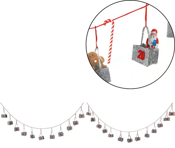Függő adventi naptár BAGLANDER 5 m, szürke