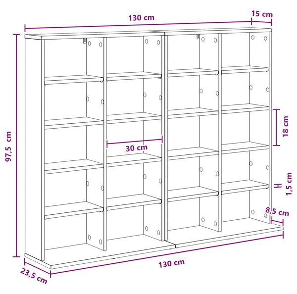 VidaXL CD szekrény 2 db Füstös Tölgy 65 x 23,5 x 97,5 cm Szerelt Fa