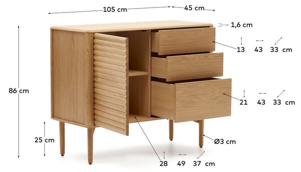 Natúr színű alacsony komód tölgyfa dekorral 105x86 cm Lenon – Kave Home