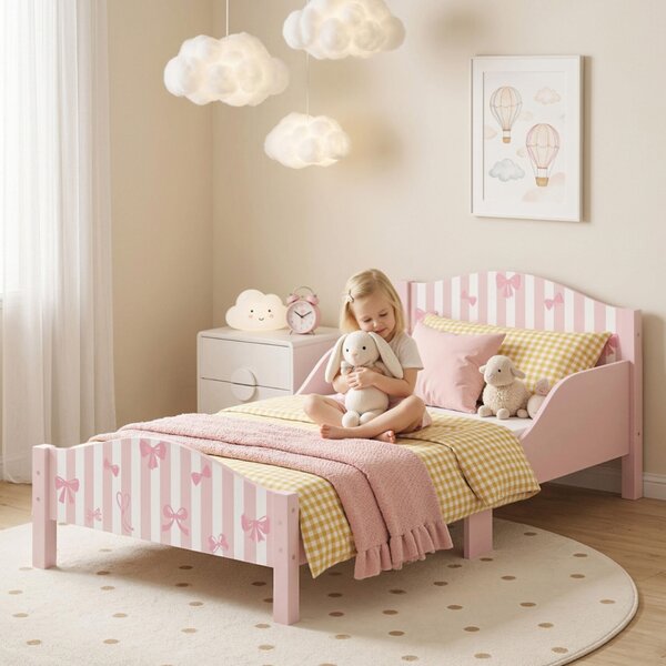 AIYAPLAY Montessori gyerekágy 3-6 éveseknek, masnis dizájnnal és leesésgátló oldalakkal, 146 x 76,5 cm, rózsaszín