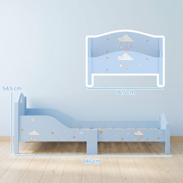AIYAPLAY Montessori gyerekágy 3-6 éveseknek, felhő mintával gyerekszobába, 146 x 76,5 cm, kék