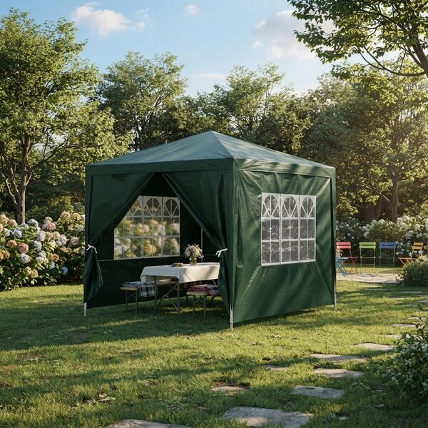Pepita kerti pavilon 3x3m, oldalfallal - Zöld