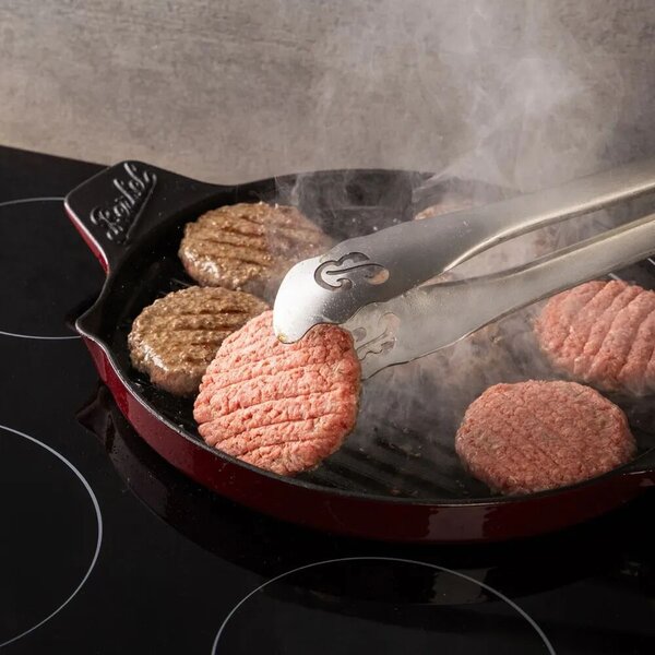 Berkel öntöttvas grill serpenyő, Ø 32 cm, gáz/indukciós hőforrás kompatibilitás, sütőben is használható, vízszintes bordák, zománcozott kúpos alap, egyenletes hőeloszlás, tapadásmentes bevona