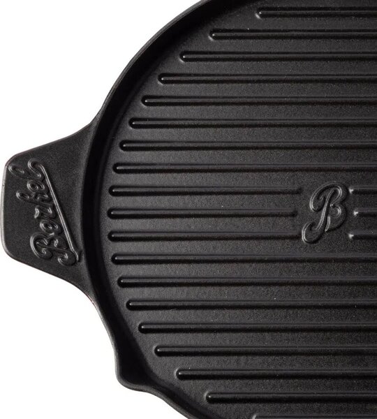 Berkel öntöttvas grill serpenyő, Ø 32 cm, gáz/indukciós hőforrás kompatibilitás, sütőben is használható, vízszintes bordák, zománcozott kúpos alap, egyenletes hőeloszlás, tapadásmentes bevona