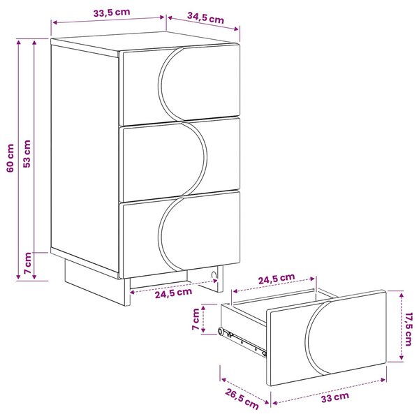 VidaXL Éjjeliszekrény 2 pcs Magasfényű Fehér 33,5 x 34,5 x 60 cm