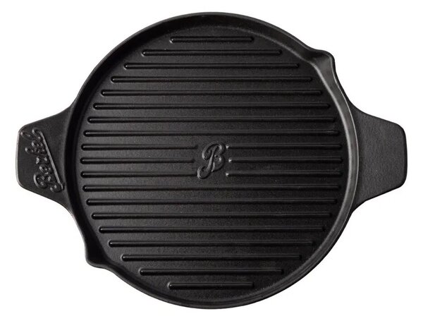 Berkel öntöttvas grill serpenyő, Ø 32 cm, gáz/indukciós hőforrás kompatibilitás, sütőben is használható, vízszintes bordák, zománcozott kúpos alap, egyenletes hőeloszlás, tapadásmentes bevona