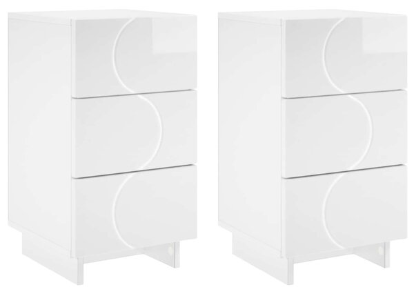 VidaXL Éjjeliszekrény 2 pcs Magasfényű Fehér 33,5 x 34,5 x 60 cm