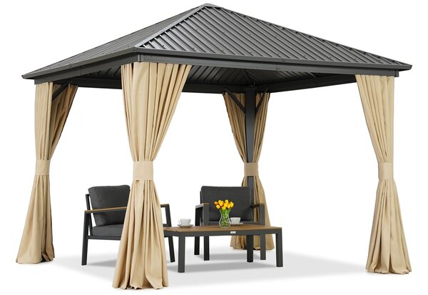 Fém pavilon Sardinia 3x3 függönyökkel Garden Point bézs színű
