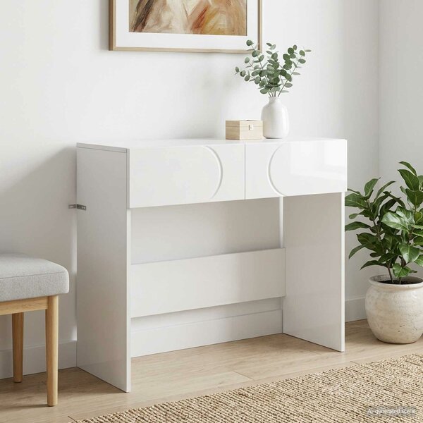 VidaXL Konzolasztal Magasfényű Fehér 96,5 x 38 x 75 cm Szerelt Fa