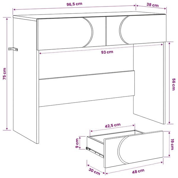 VidaXL Konzolasztal Füstös Tölgy 96,5 x 38 x 75 cm Szerelt Fa