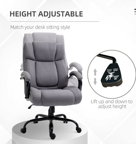 Vinsetto ergonomikus irodai szék lenvászon anyagból, 220 kg, forgó, állítható magasságú, 71 x 80 x 118 cm, világosszürke