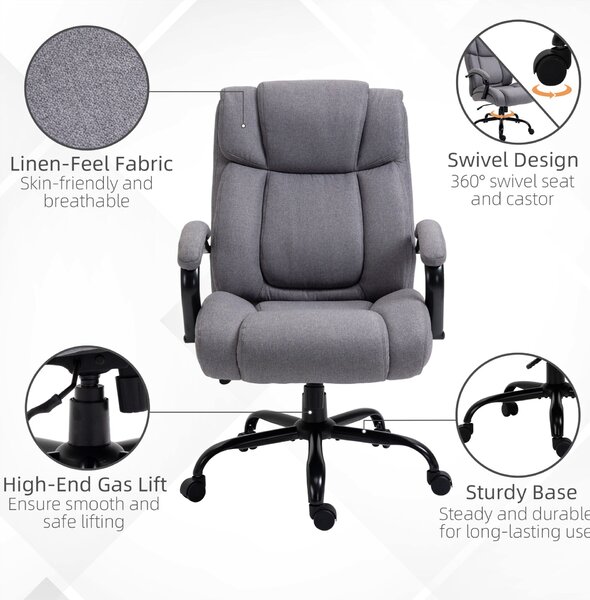 Vinsetto ergonomikus irodai szék lenvászon anyagból, 220 kg, forgó, állítható magasságú, 71 x 80 x 118 cm, világosszürke