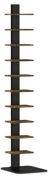 HOMCOM 11 polcos torony alakú könyvespolc, függőleges polcrendszer kis helyiségekbe, 34,5 x 41,5 x 163,5 cm, rusztikus barna