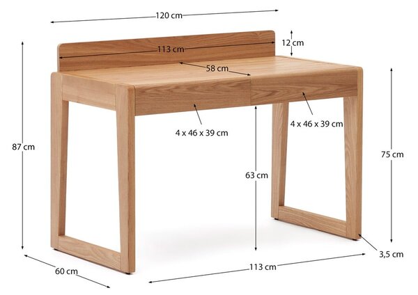 Íróasztal kőrisfa dekoros asztallappal 60x120 cm Arandu – Kave Home