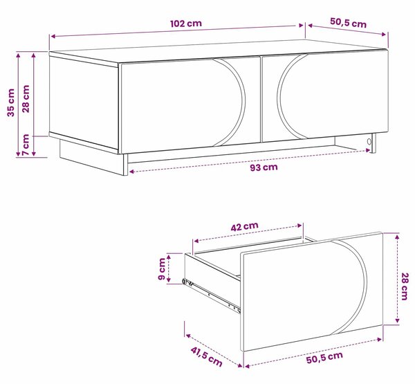 VidaXL Dohányzóasztal Fekete 102 x 50,5 x 35 cm Szerelt Fa