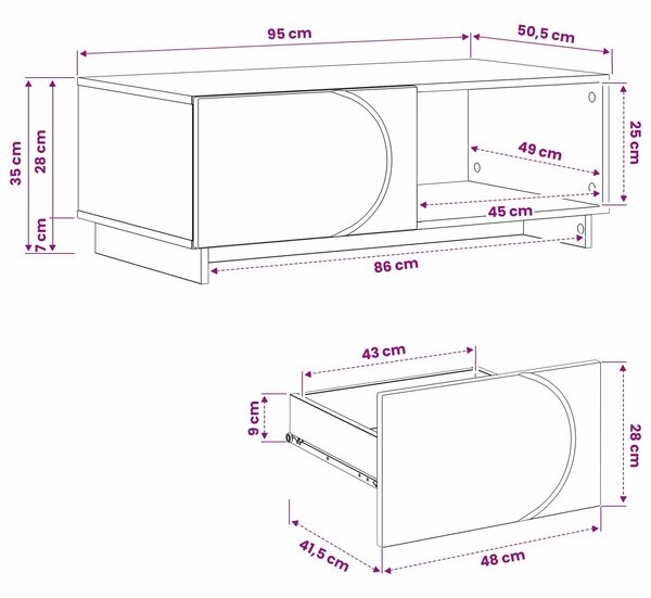 VidaXL Dohányzóasztal Magasfényű Fehér 95 x 50,5 x 35 cm Szerelt Fa