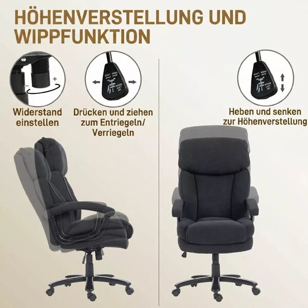 Vezetői szék, ergonomikus irodai szék 200 kg-ig, bársonyhatású, magas háttámla, fekete