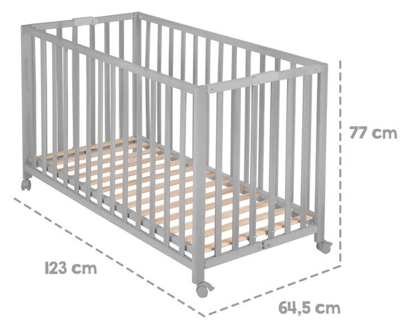 Szürke összecsukható gurulós babaágy 60x120 cm Fold up – Roba