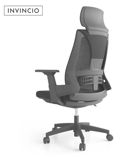 Invincio Walker-H ergonomikus irodai szék, magas hálós háttámla, fejtámla, 3D állítható karfák, dönthető és rögzíthető mechanizmus, BIFMA 3. osztályú henger, állítható deréktámasz, modern des