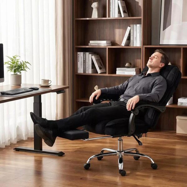 Ergonomikus irodai szék masszázsfunkcióval, lábtartóval, forgóval, görgőkkel, fekete