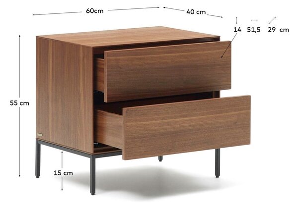 Natúr színű éjjeliszekrény diófa dekorral Vedrana – Kave Home