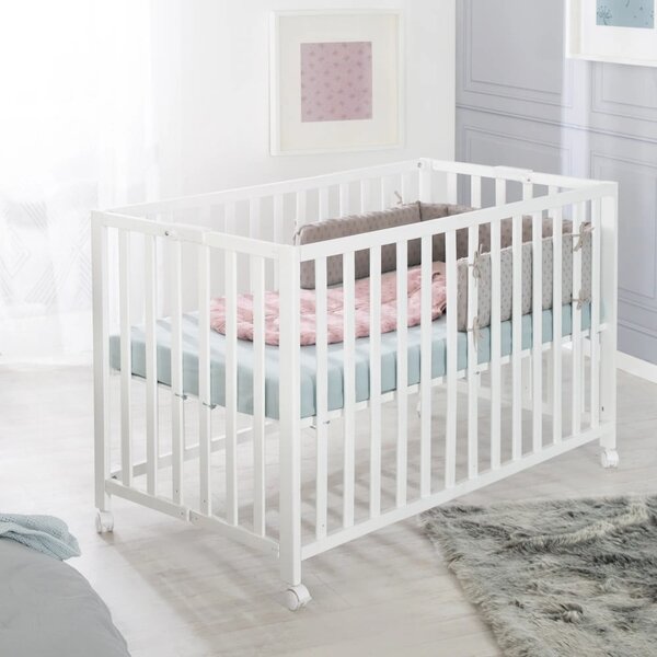 Fehér összecsukható gurulós babaágy 60x120 cm Fold up – Roba