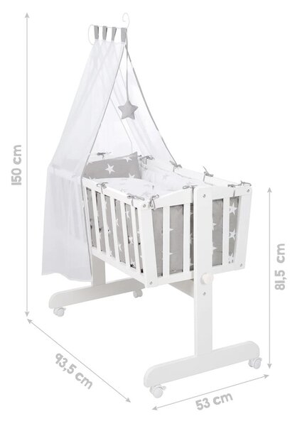 Fehér gurulós bölcső baldachinnal 40x90 cm Little stars – Roba