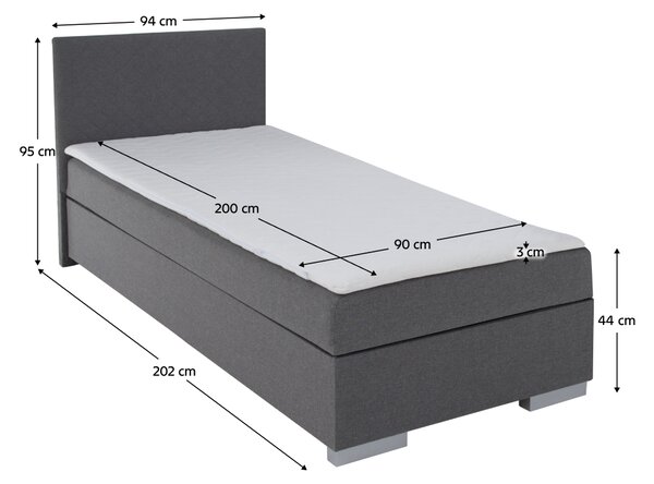 KONDELA Boxspring ágy, egyszemélyes, szürke, 90x200, univerzális, ADARA