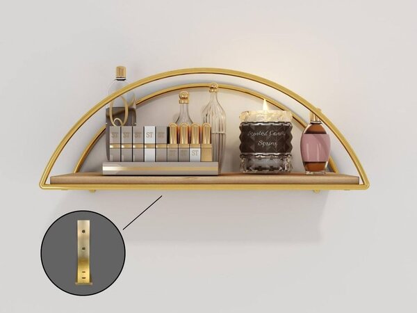 Fali polc, fa, arany kerettel, félkör alakú - MALINE6