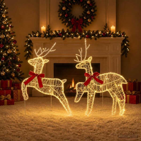 Karácsonyi rénszarvas 2 db 40 LED Meleg fehér 43 x 19 x 65 cm