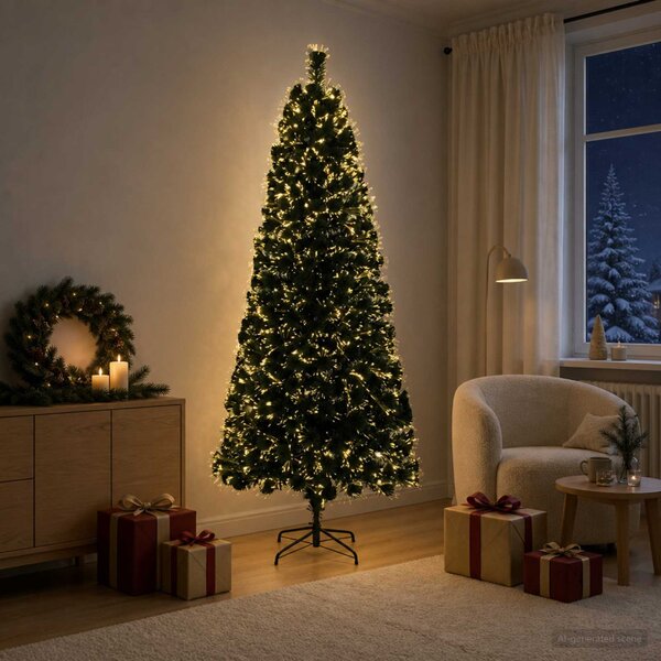 Optikai szálas műfenyő 210 cm 24 LED Meleg fehér PVC Zöld