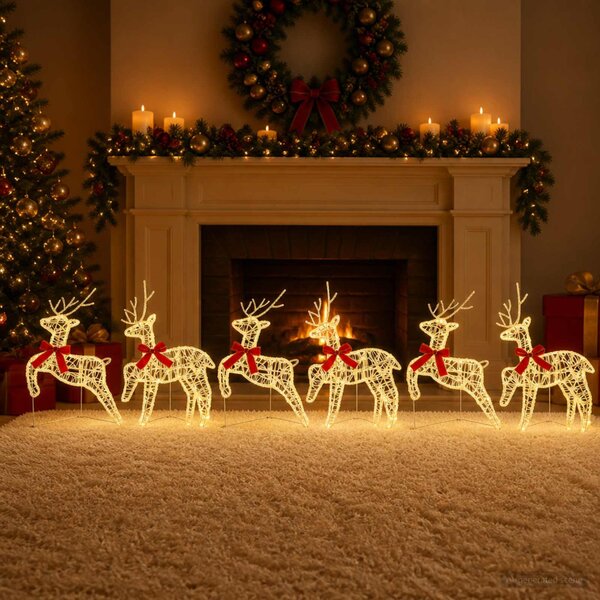 Karácsonyi rénszarvas 6 db 80 LED Meleg fehér 43 x 19 x 65 cm