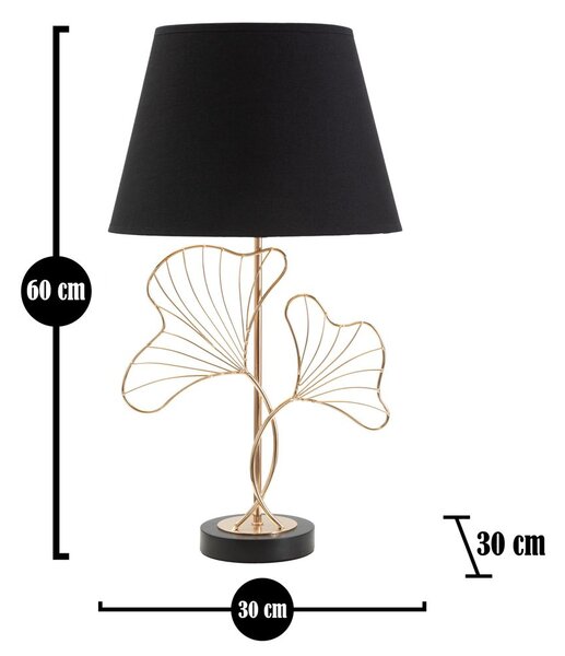 Asztali lámpa 60 cm, ginko biloba levél mintás, fekete, arany - GALIA