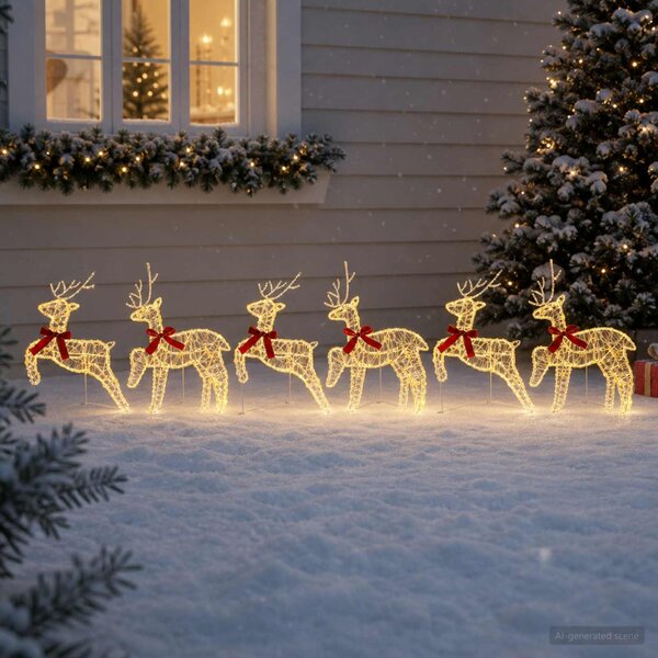 Karácsonyi rénszarvas 6 db 80 LED Meleg fehér 43 x 19 x 65 cm