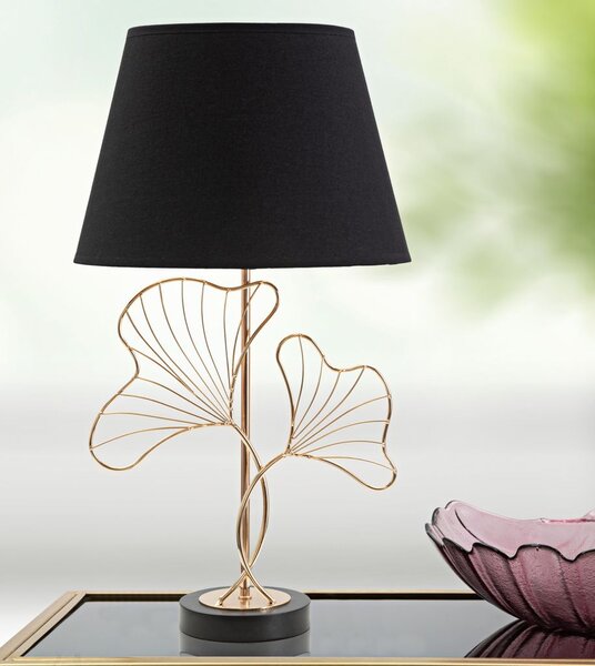 Asztali lámpa 60 cm, ginko biloba levél mintás, fekete, arany - GALIA