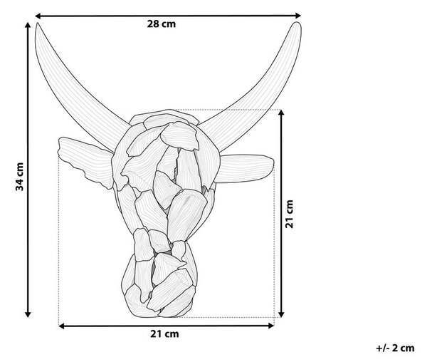 Fali Szobor Bika BULL HEAD Tíkfa 34 cm Barna