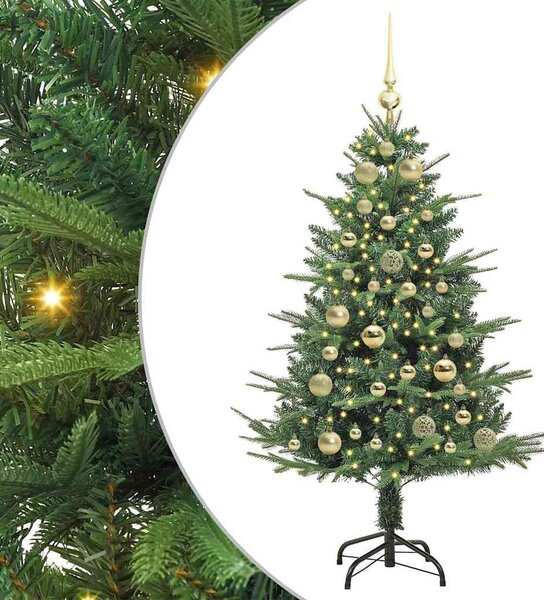 Műfenyő világítással és gömbkészlettel Zöld 120 cm PVC és PE