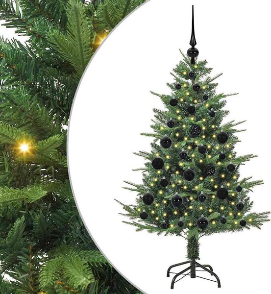 Műfenyő világítással és gömbkészlettel Zöld 120 cm PVC és PE